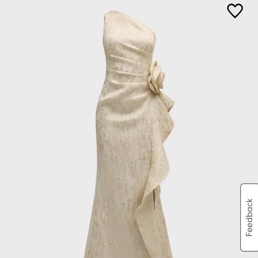 Rickie Freeman for Teri Jon One-Shoulder Ivory Metallic Wedding Gown